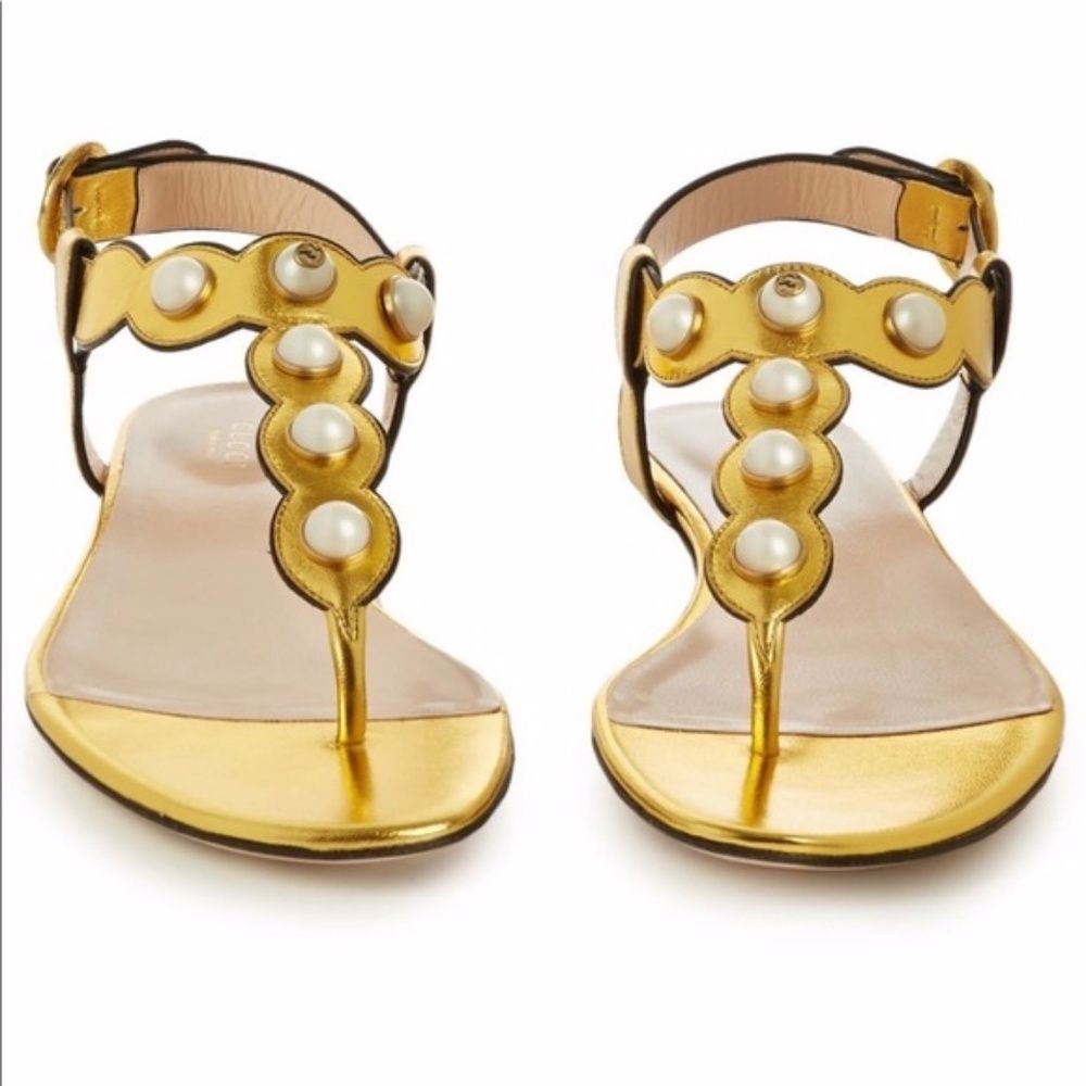 GUCCI METALLIC Gold Lambskin Willow Sandals